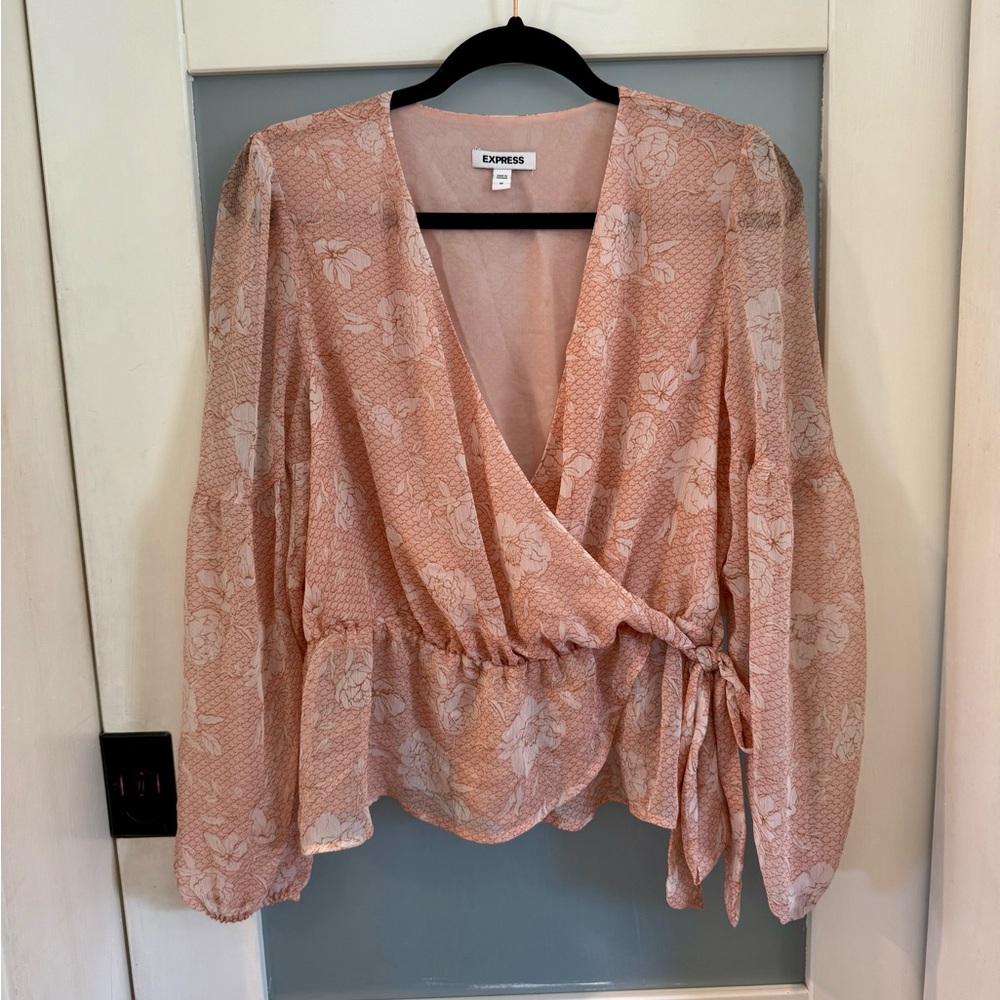 Pink Wrap V-Neck Blouse